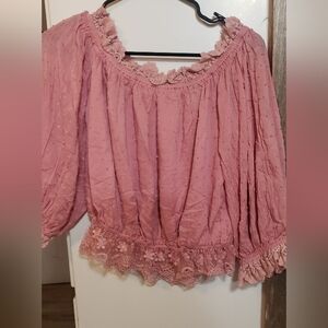 Blue Ivy Valentine Pink Flower Lace  Blouse ,cottagecore,longsleeve